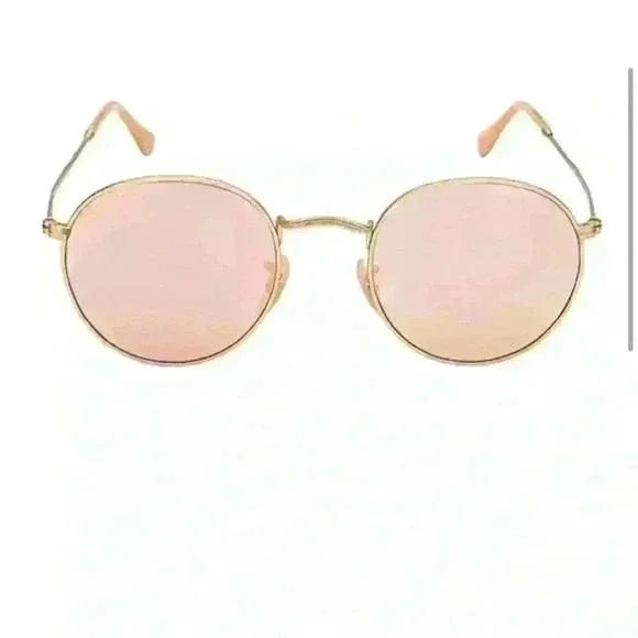 Rose Pink Round Lens Gold Frame Sunglasses with microfiber cleaning pouch - Picture 4 of 12